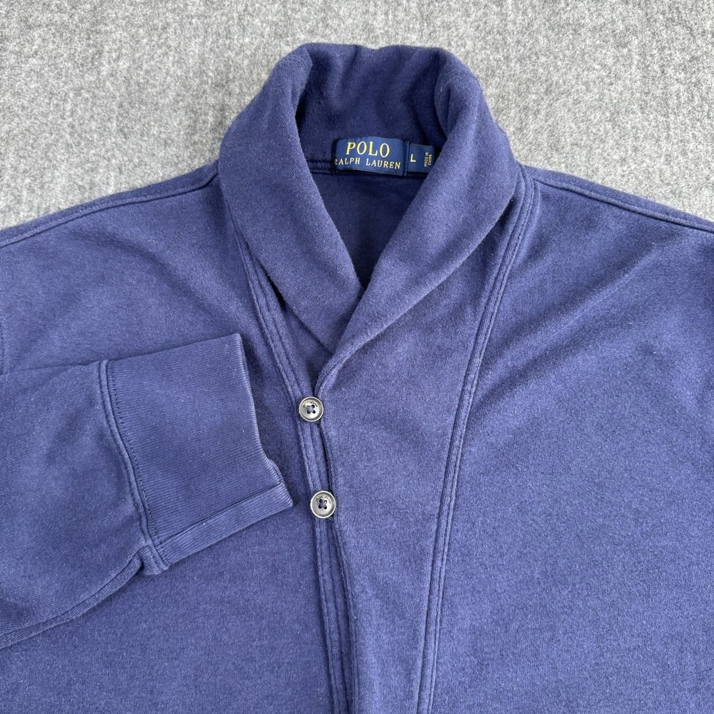 Polo Ralph Lauren Men's Shawl Collar Cardigan Sweater Navy Blue Size Large L